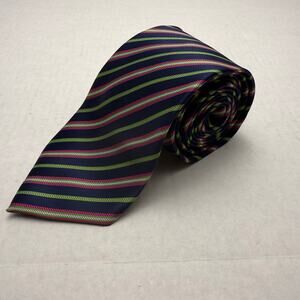 Toro Firenze Italy Silk Striped Tie Navy Pink Green Diagonal Necktie